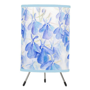 Lobelia shades of blue watercolor art lampshade tripod lamp