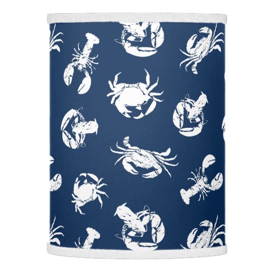 Lobster and Crab Blue White Seafood Pattern Lamp Shade (Left)