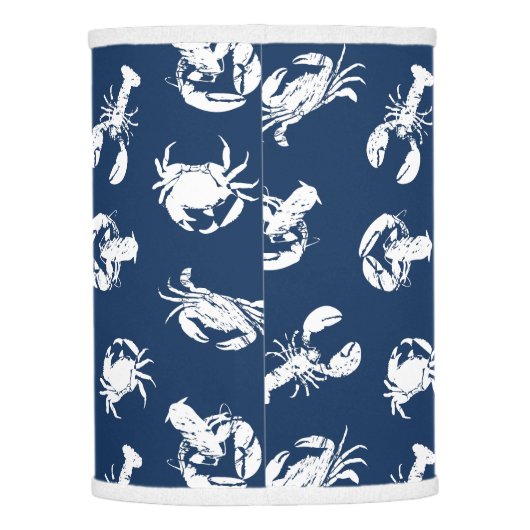 Lobster and Crab Blue White Seafood Pattern Lamp Shade (Back)