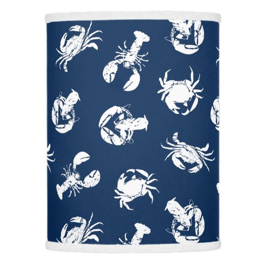 Lobster and Crab Blue White Seafood Pattern Lamp Shade (Front)