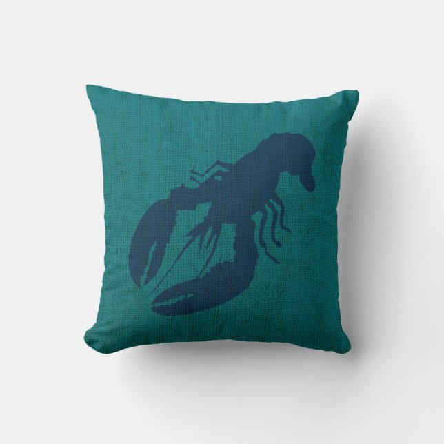 Lobster and Crab in Ocean Green Blue Throw Pillow (Front)