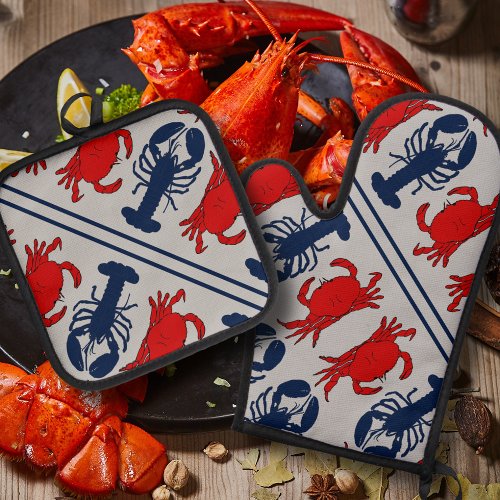 Lobster and Crabs Crustacean Seafood Oven Mitt  Pot Holder Set