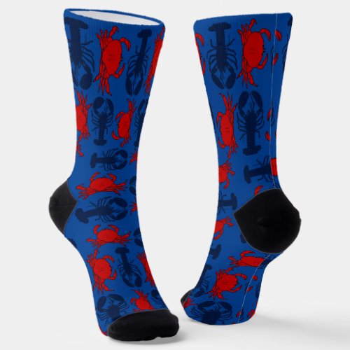 Lobster and Crabs Patterned Crew Socks