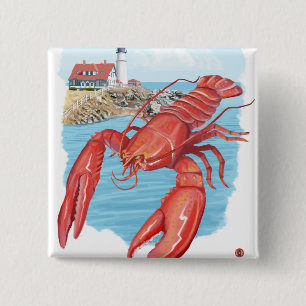 Lobster and Portland Lighthouse Scene Button