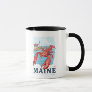 Lobster and Portland Lighthouse Scene Mug