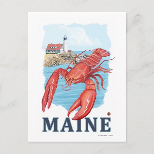Lobster and Portland Lighthouse Scene Postcard