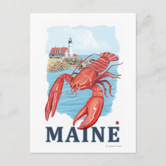 Map etc Lighthouse Lobster Modern Postcard Moose Details about   Portland Maine Typography 