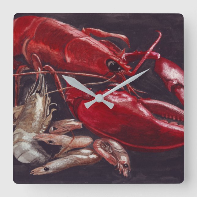 Lobster and Shrimps Square Wall Clock (Front)