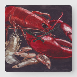 Lobster and Shrimps Square Wall Clock