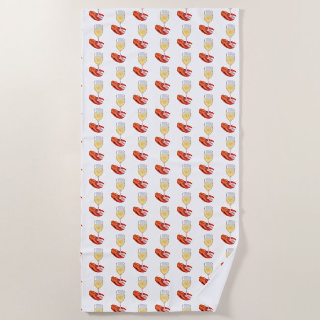 Lobster and Wine Beach Towel (Front)