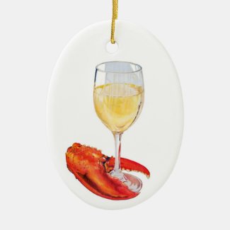 Lobster and Wine Ceramic Ornament
