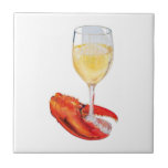 Lobster and Wine Ceramic Tile<br><div class="desc">Decorative tile featuring an illustration of a lobster claw around the stem of a white wine glass. Artwork copyright: Dominic A. White. All rights reserved.</div>