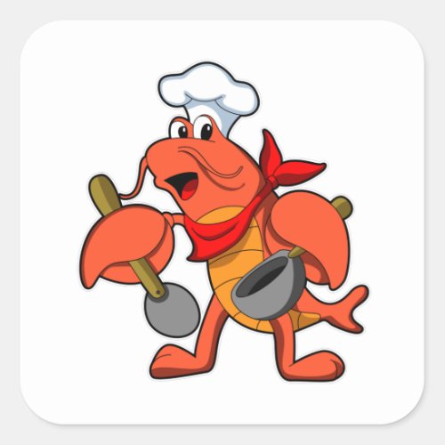 Lobster as Chef with Wooden spoon Square Sticker