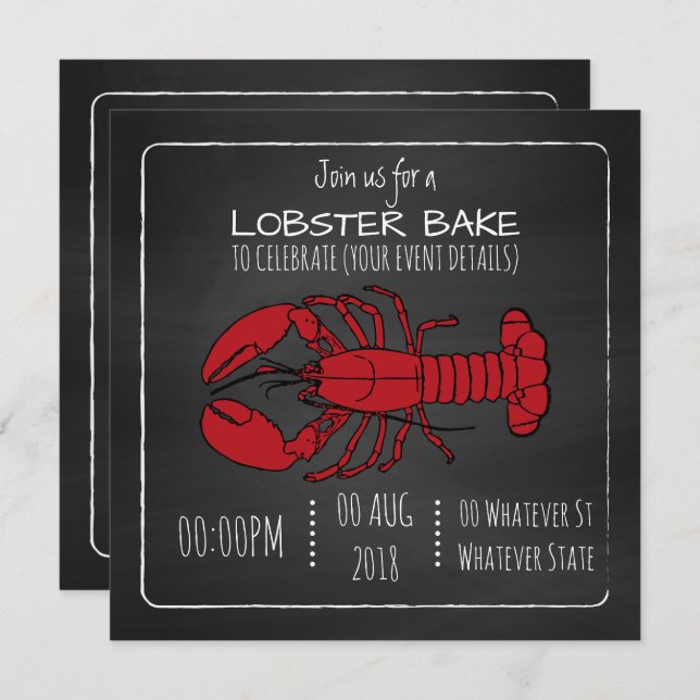 Lobster Bake/Boil Chalkboard customized invitation (Front/Back)