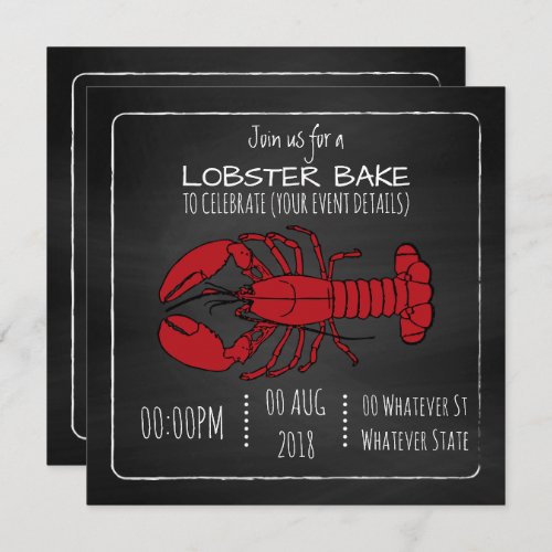 Lobster BakeBoil Chalkboard customized invitation