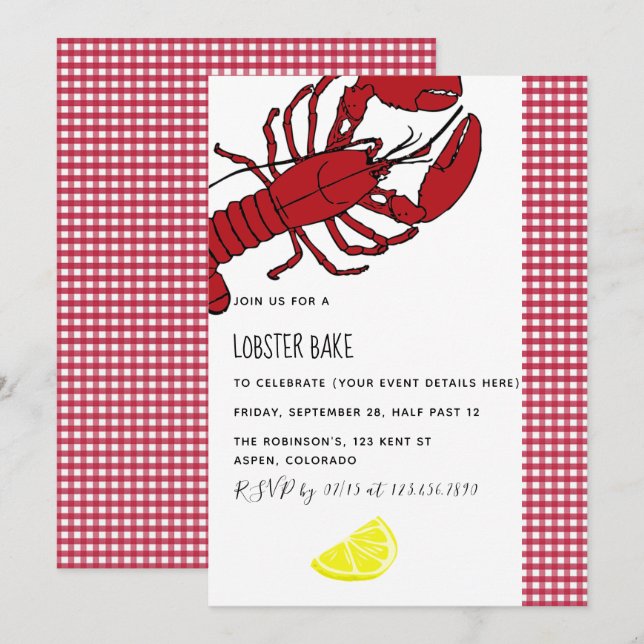 Lobster Bake/Boil Party customized invitation (Front/Back)