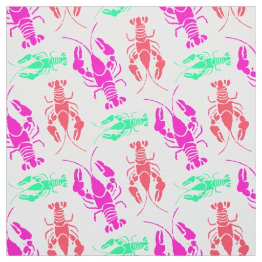 Lobster Bake Fantasy Pink Green Orange Fabric