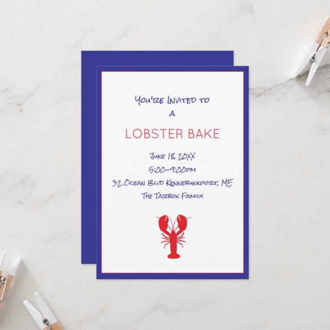 Lobster Bake Invitation Red White Blue Maine Fun (Front/Back In Situ)