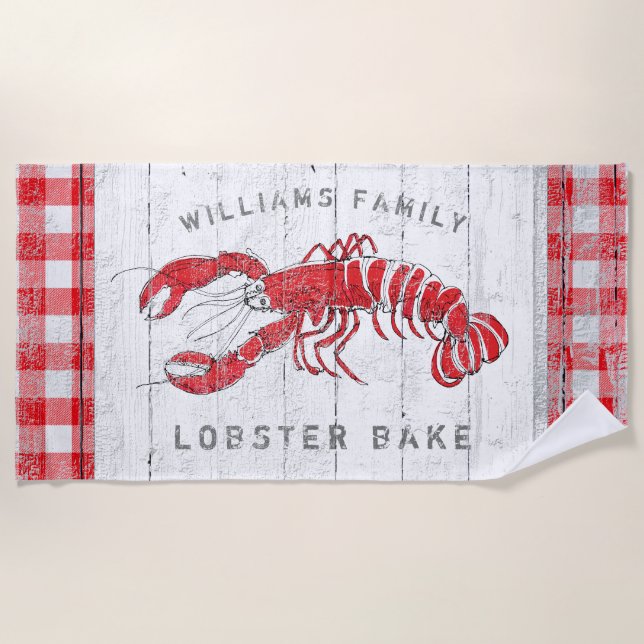 Lobster Bake Monogrammed Family Name Beach Towel (Front)