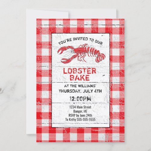 Lobster Bake Rustic Red Buffalo Plaid Invitation