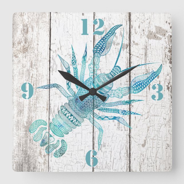 Lobster Beach House Wood Look Wall Clock (Front)
