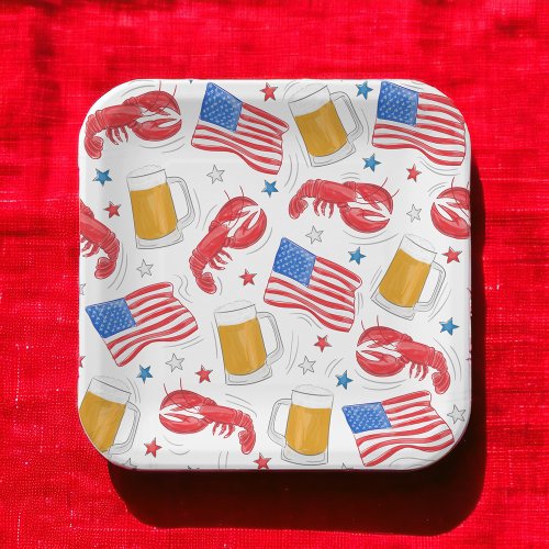 Lobster Beer Flag Star Paper Plates