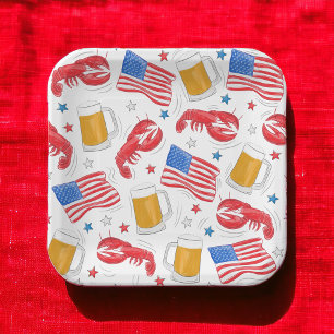Lobster Beer Flag Star Paper Plates