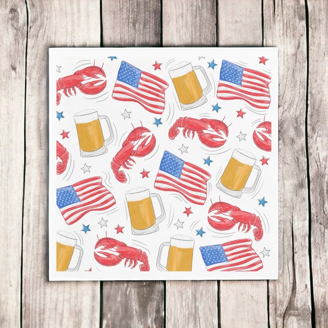 Lobster Beer Flag Star Paper Plates Napkins (Creator Uploaded)