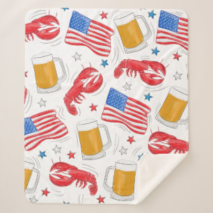 Lobster Beer Flag Star Sherpa Blanket