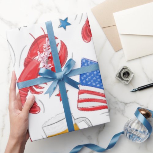 Lobster Beer Flag Star Wrapping Paper