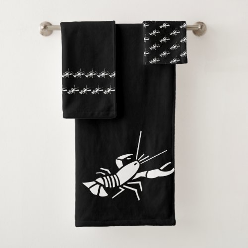 Lobster Black and white coastal deco Bath Towel Set