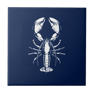 Lobster Blue and White Coastal Ceramic Tile