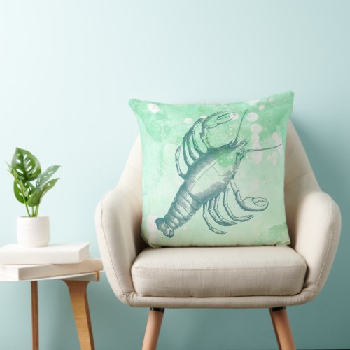 Lobster Blue Watercolor Nautical Throw Pillow