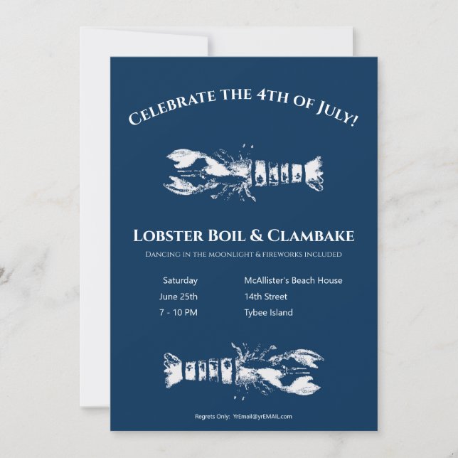 Lobster Boil and Clambake 4th of July Party Invite (Front)