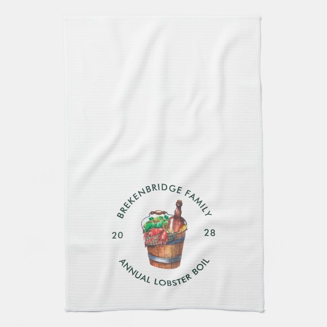Lobster Boil Annual Summer Family Seafood Party Kitchen Towel (Vertical)