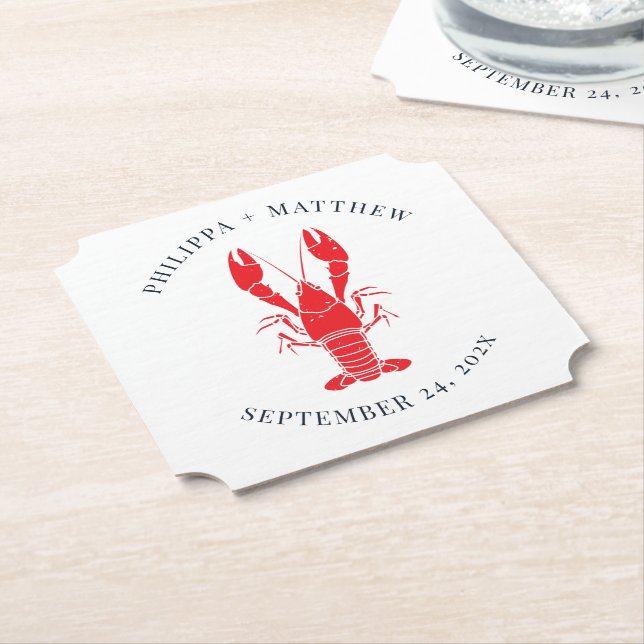 Lobster Boil Beach Wedding Custom Paper Coaster (Angled)
