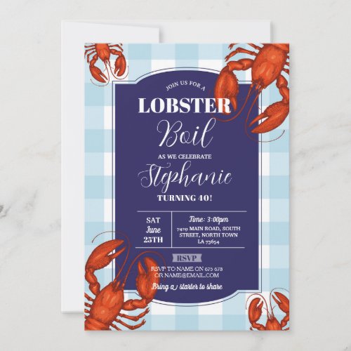 Lobster Boil Birthday Party Navy Seafood  Invitation