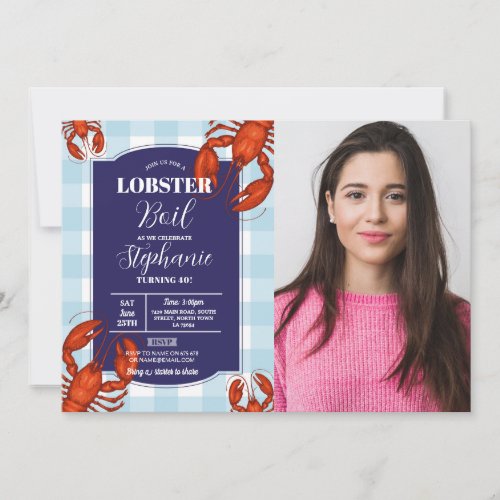 Lobster Boil Birthday Party Navy Seafood Photo Invitation