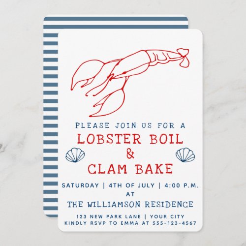 Lobster Boil  Clam Bake  Summer Party Invitation