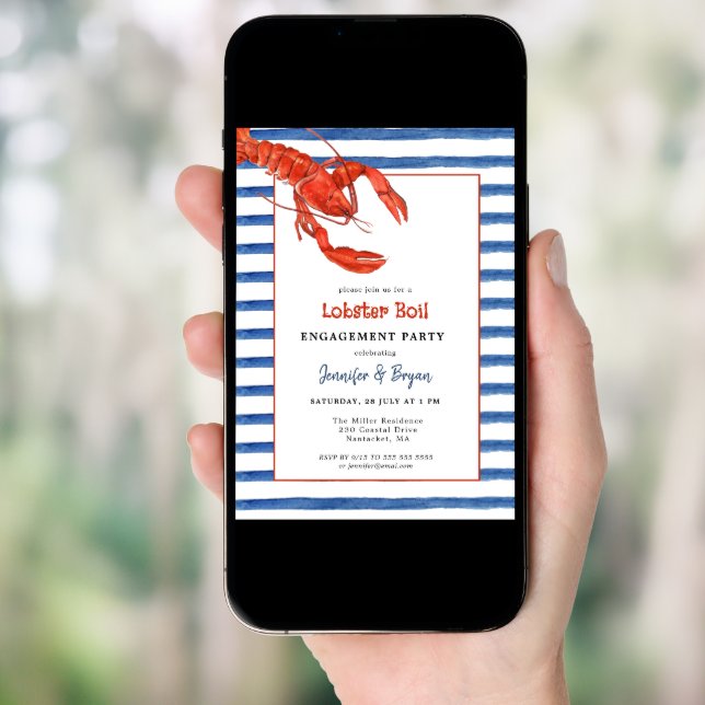 Lobster Boil couples engagement party invitation (Front Digital)