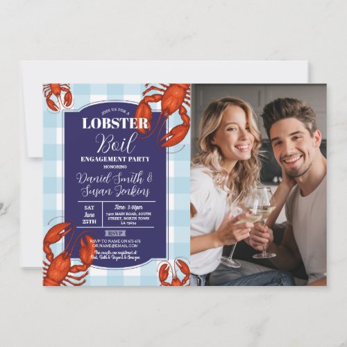 Lobster Boil Engagement Party Seafood Navy Photo Invitation