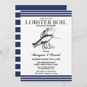 Lobster Boil Engagement Party Stripe Blue Beach Invitation by WOWWOWMEOW at Zazzle