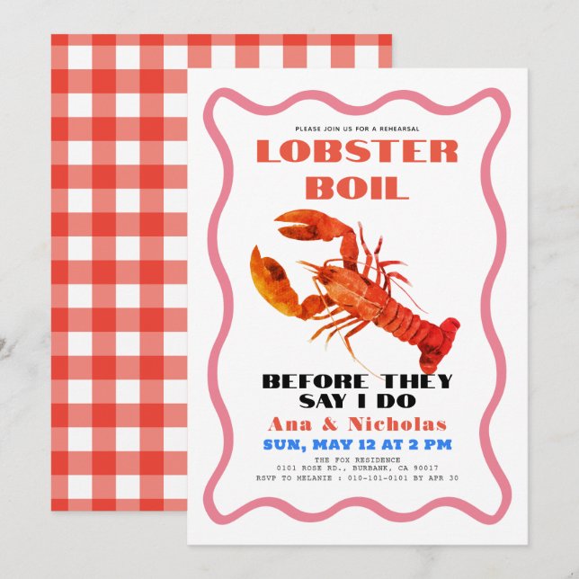 Lobster Boil Retro Rehearsal Dinner Invitation (Front/Back)
