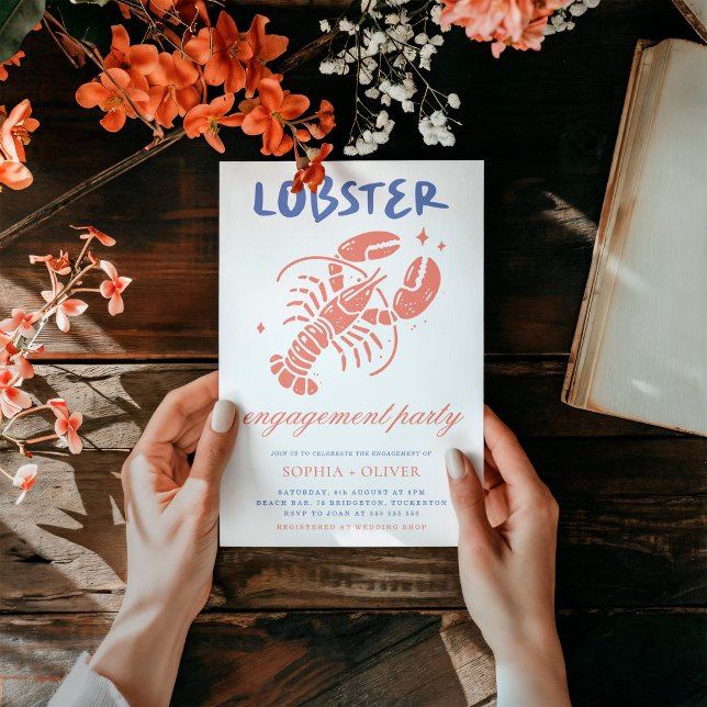 Lobster Boil Scribble Coastal Engagement Party Invitation (Creator Uploaded)