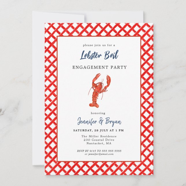 Lobster Boil Seafood engagement party invitation (Front)