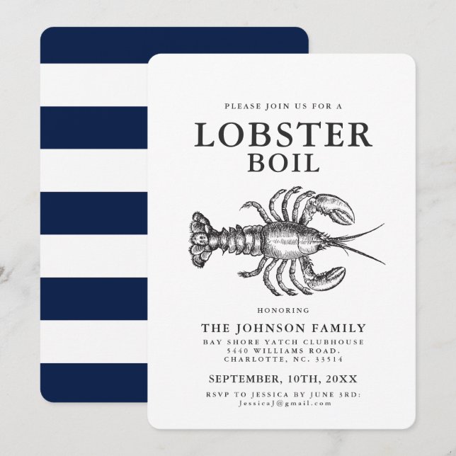 Lobster Boil Vintage Style Crab Invitations (Front/Back)