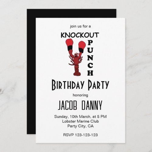 Lobster Boxing Knockout Punch Birthday Party Invitation