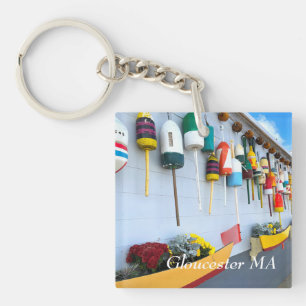 Lobster buoys on a building in Gloucester MA Keychain
