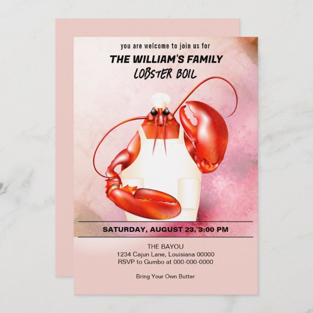 Lobster Chef Seafood Event Invitation (Front/Back)