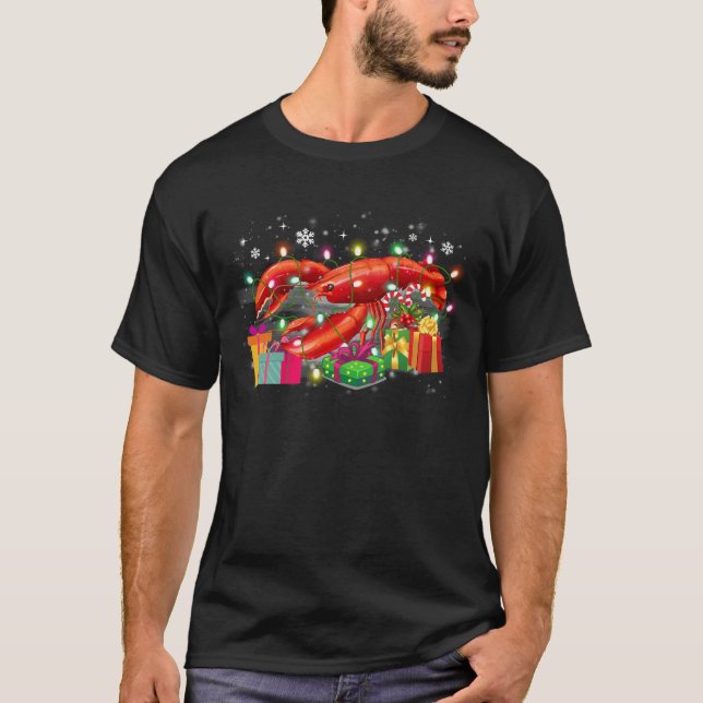 Lobster Christmas Hat Lights Family Xmas Gift Love T-Shirt (Front)